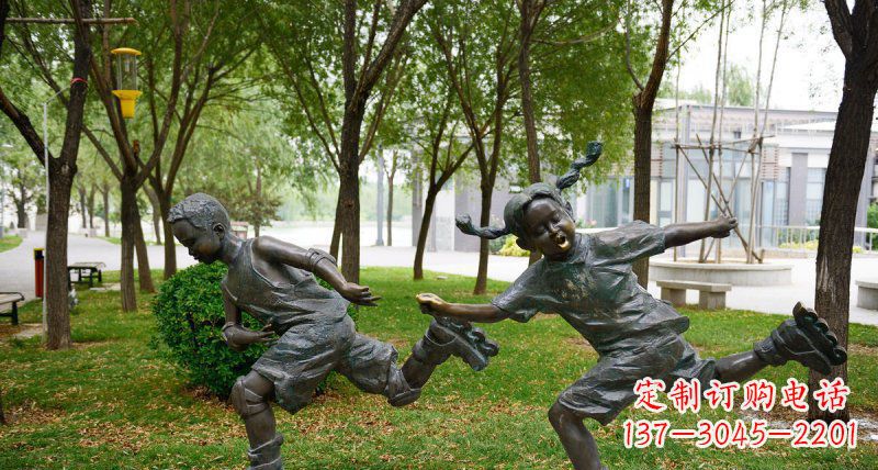 河南小孩人物玩轮滑铜雕