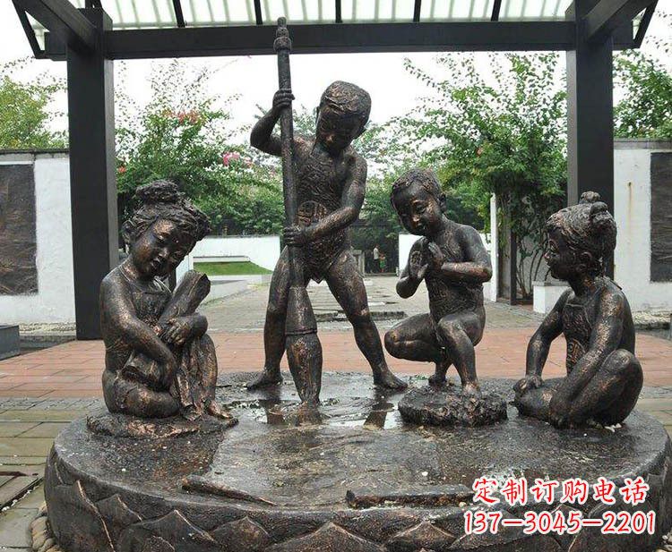 河南小孩写大字铜雕小品