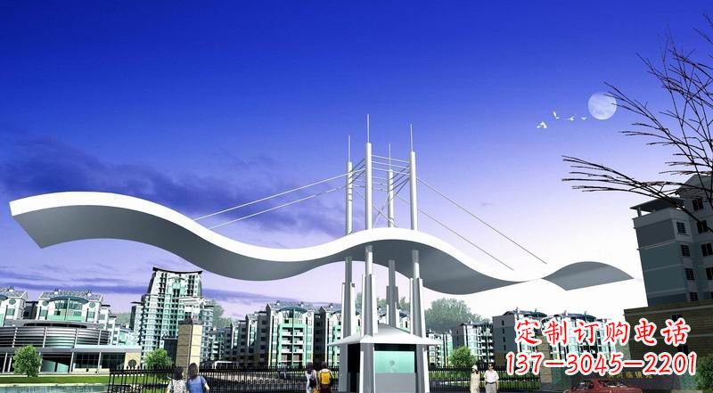 河南小区不锈钢门牌坊景观雕塑