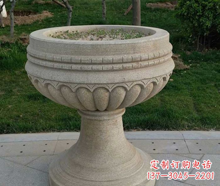 河南小区大理石花盆摆件石雕