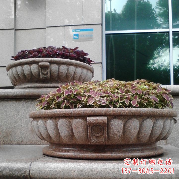 河南小区花岗岩石雕花盆