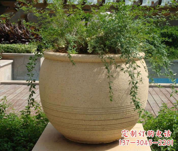 河南小区景观大理石花盆石雕 (2)
