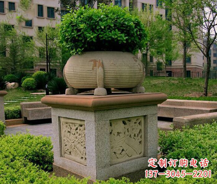 河南小区景观大理石花盆石雕 (3)