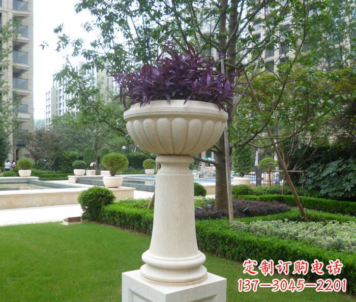河南小区景观汉白玉花盆石雕 (2)