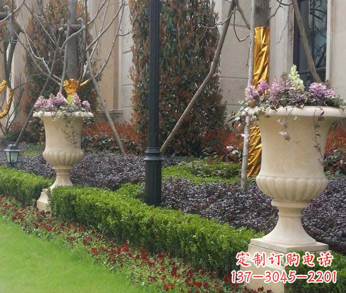 河南小区景观汉白玉花盆石雕