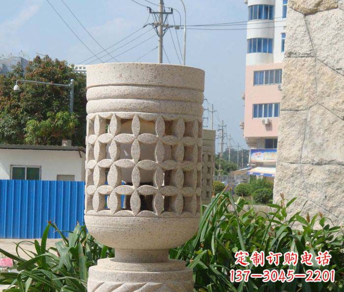 河南小区景观镂空石灯石雕