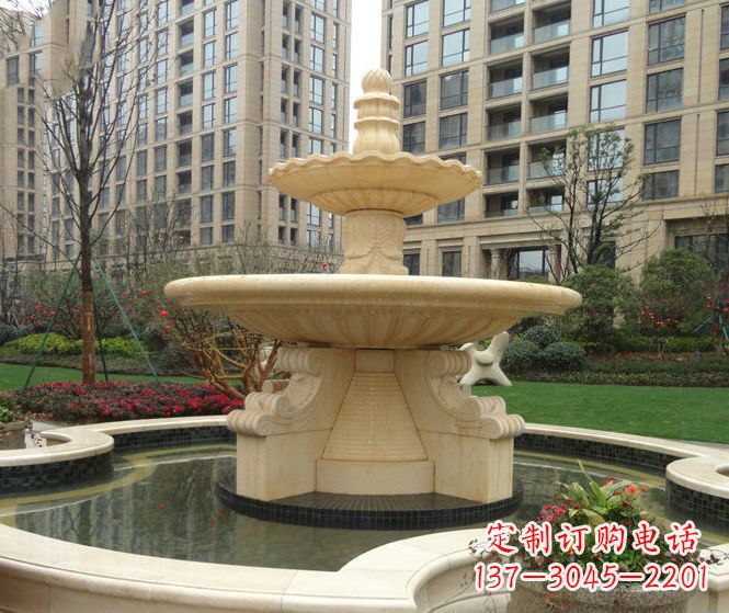 河南小区景观晚霞红多层喷泉石雕 (3)