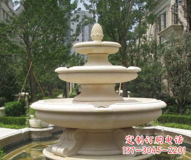 河南小区景观晚霞红多层喷泉石雕