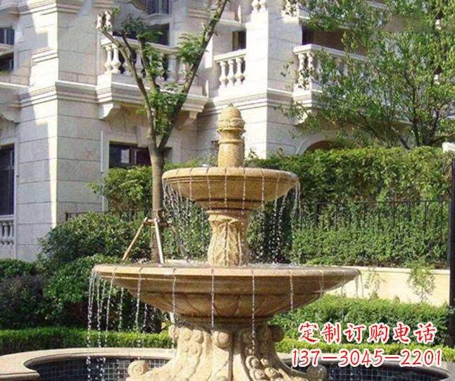 河南小区景观晚霞红多层喷泉石雕 (4)
