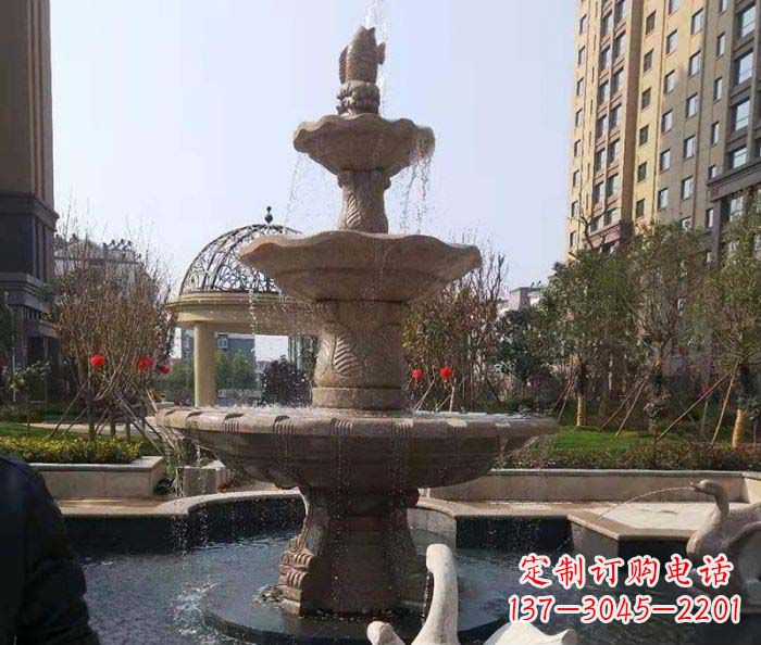 河南小区景观晚霞红鲤鱼石雕喷泉