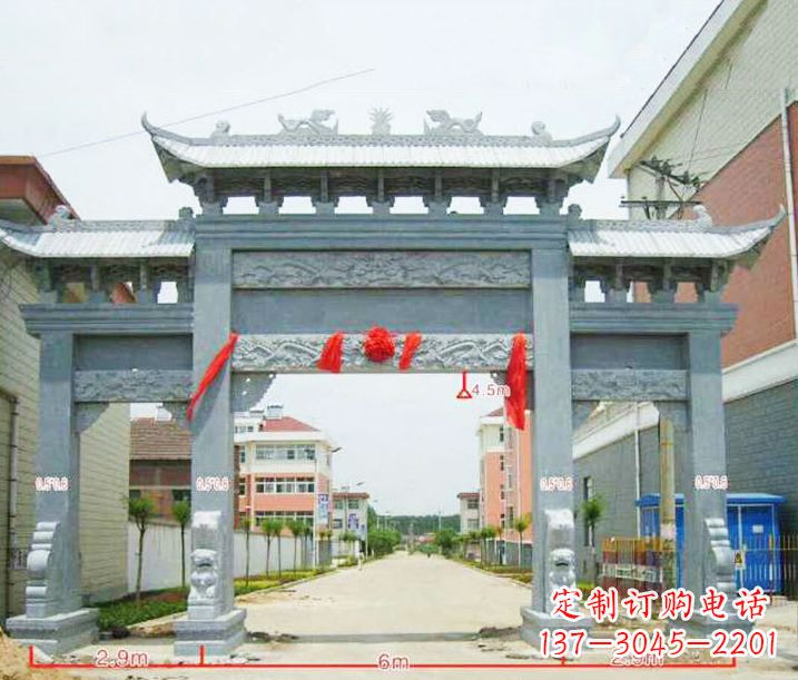 河南小区三门牌坊石雕