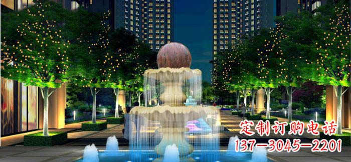 河南小区石来运转风水球石雕喷泉