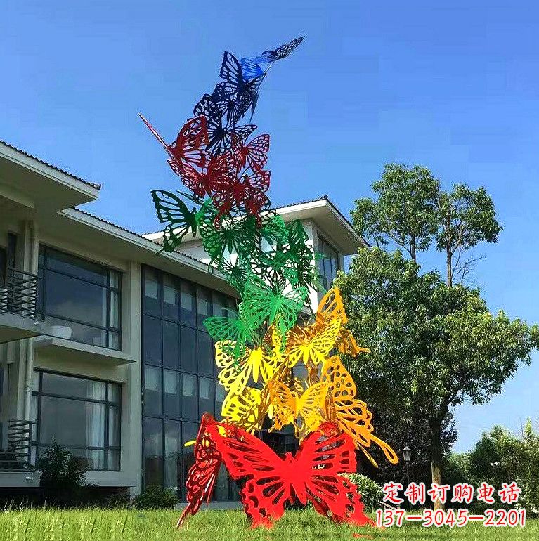 河南小区园林不锈钢彩色蝴蝶景观雕塑