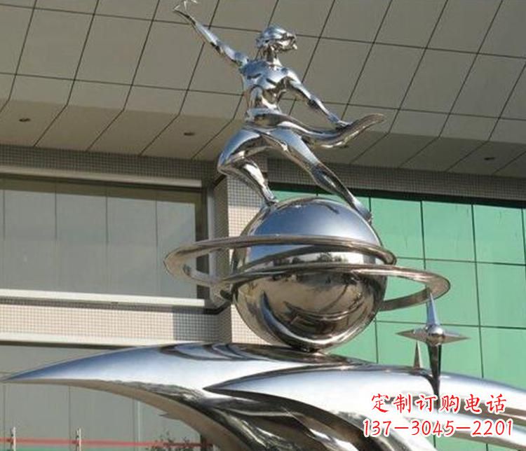 河南校园不锈钢地球和学生景观雕塑