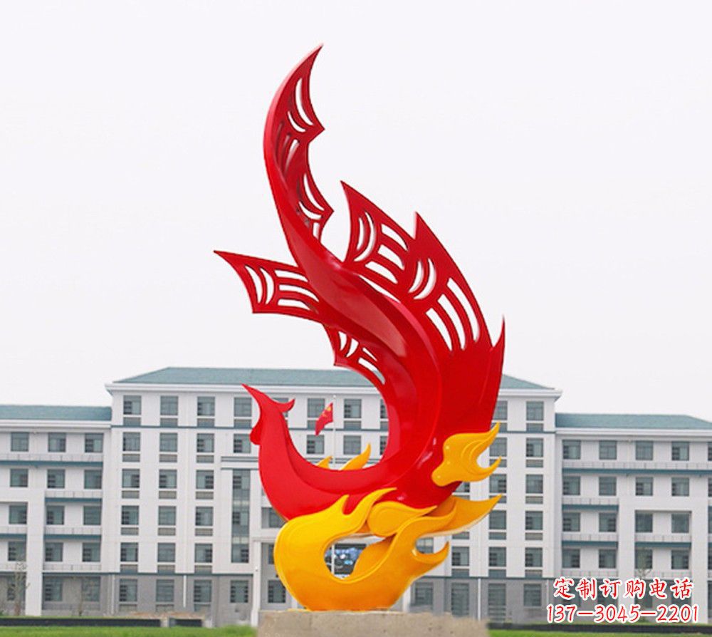 河南校园不锈钢凤凰浴火雕塑