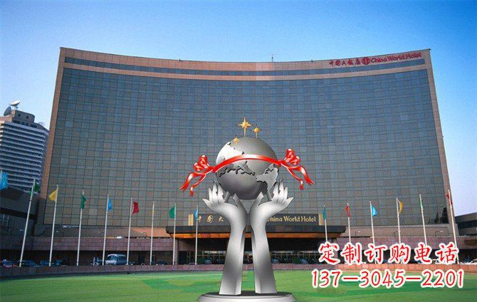 河南校园不锈钢双手捧地球雕塑