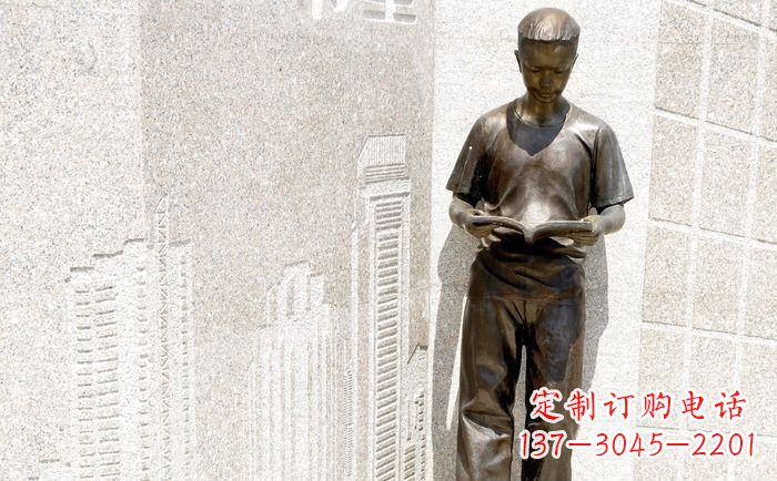 河南校园看书的学生人物铜雕