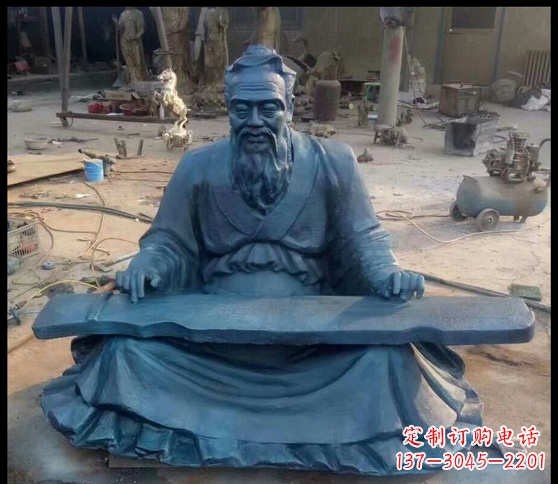 河南校园孔子弹琴铜雕