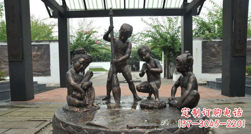 河南写毛笔字的小孩小品铜雕