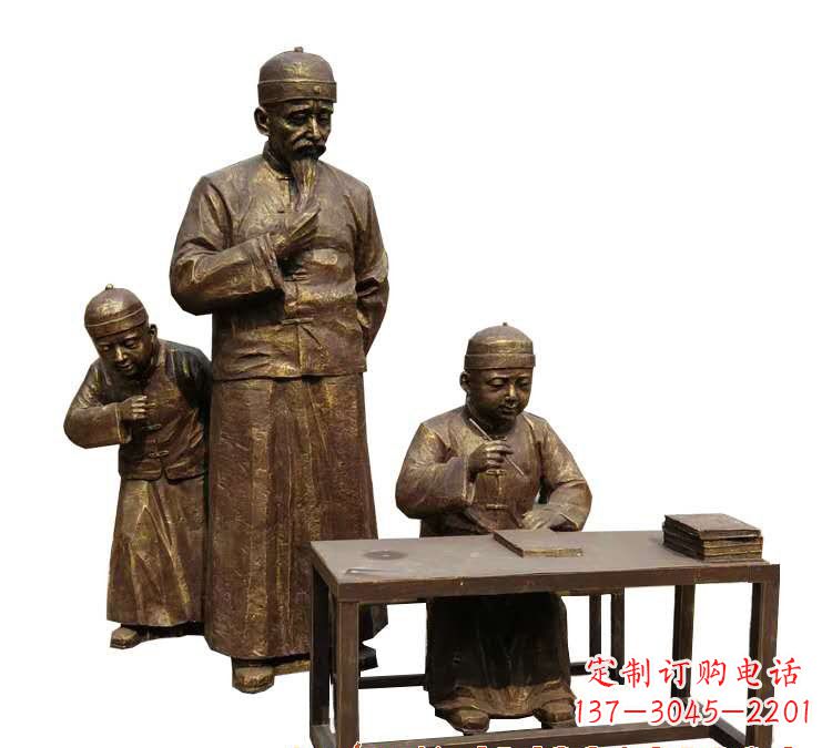河南学生与老师人物铜雕