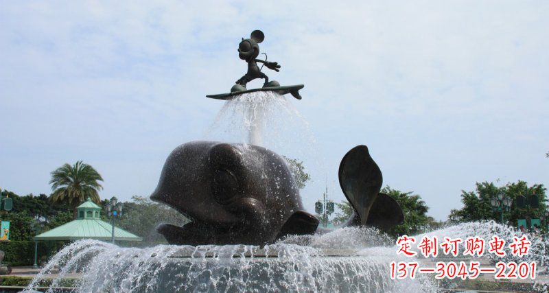 河南游乐园鲸鱼喷泉和米老鼠景观铜雕