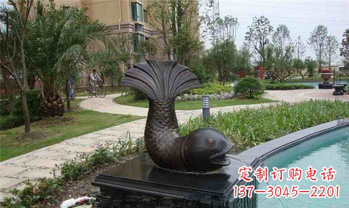 河南鱼式喷泉小区景观铜雕