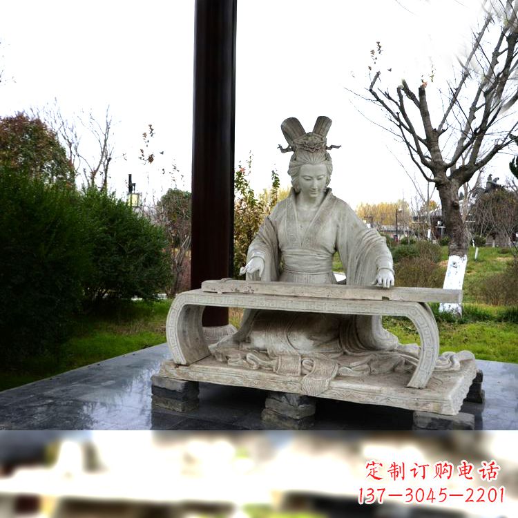 河南虞姬弹琴雕塑-公园古代人物著名美女情景雕塑