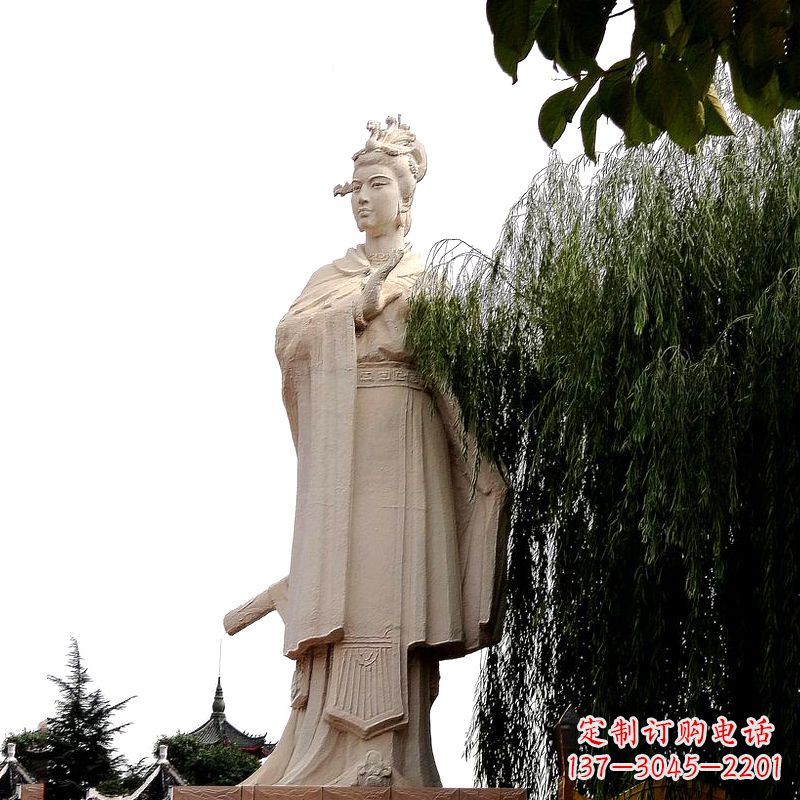 河南虞姬砂岩石雕-景区园林古代人物著名美女雕像