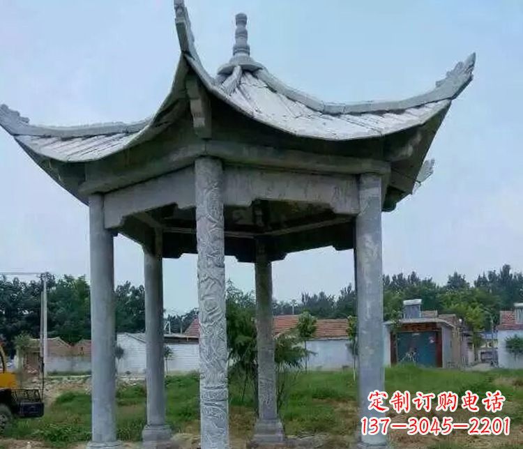 河南园林仿古六角凉亭景观石雕