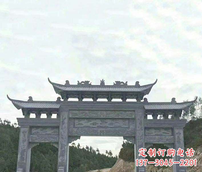 河南园林仿古三门石牌坊景观石雕