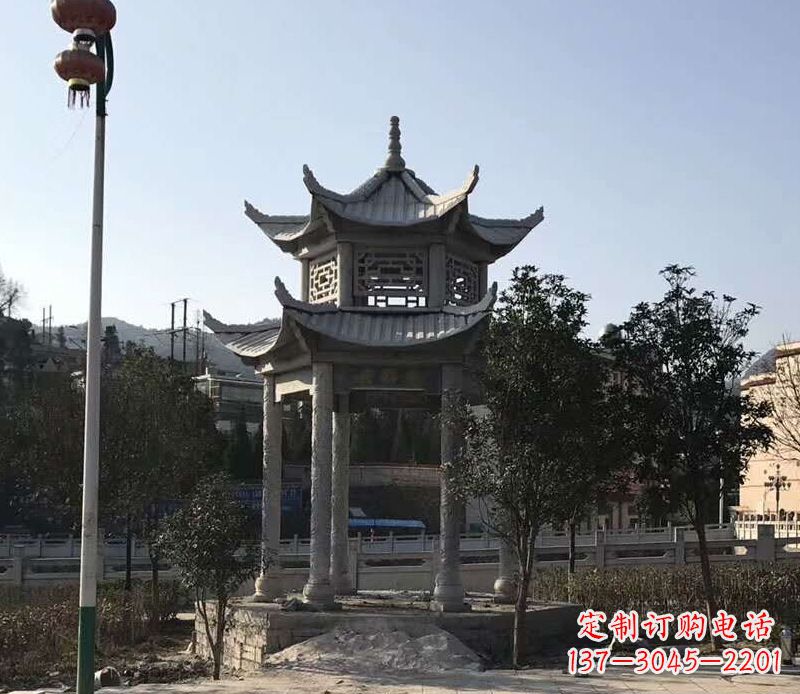 河南园林仿古双层石凉亭景观石雕 (4)