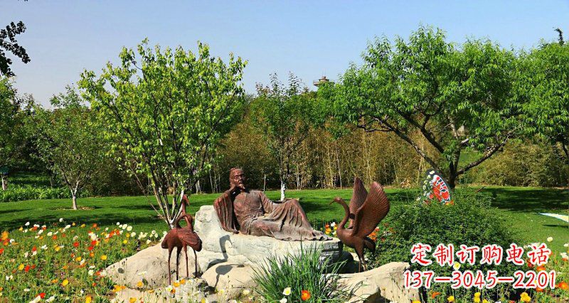 河南园林古代人物仙鹤景观铜雕