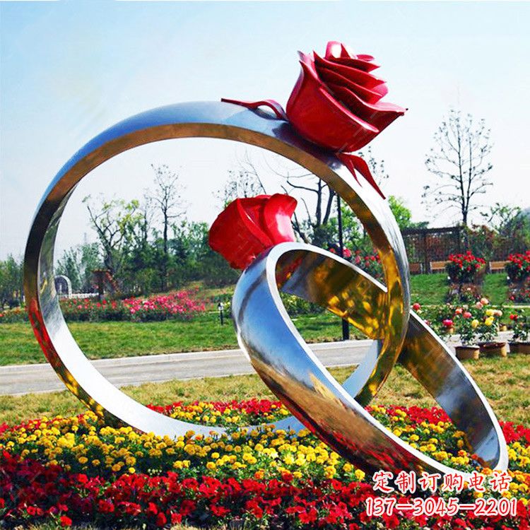 河南园林花丛不锈钢玫瑰花戒指雕塑