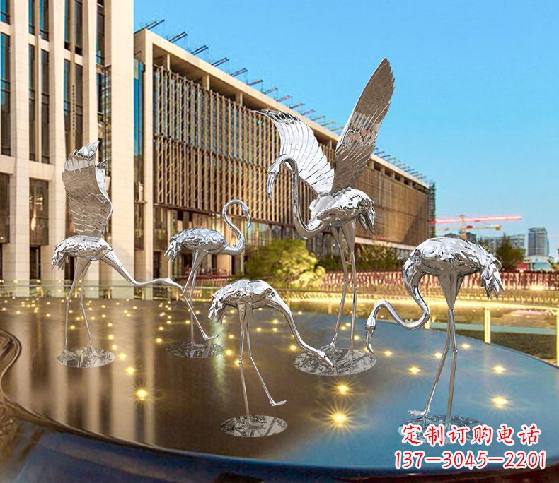 河南园林火烈鸟不锈钢雕塑