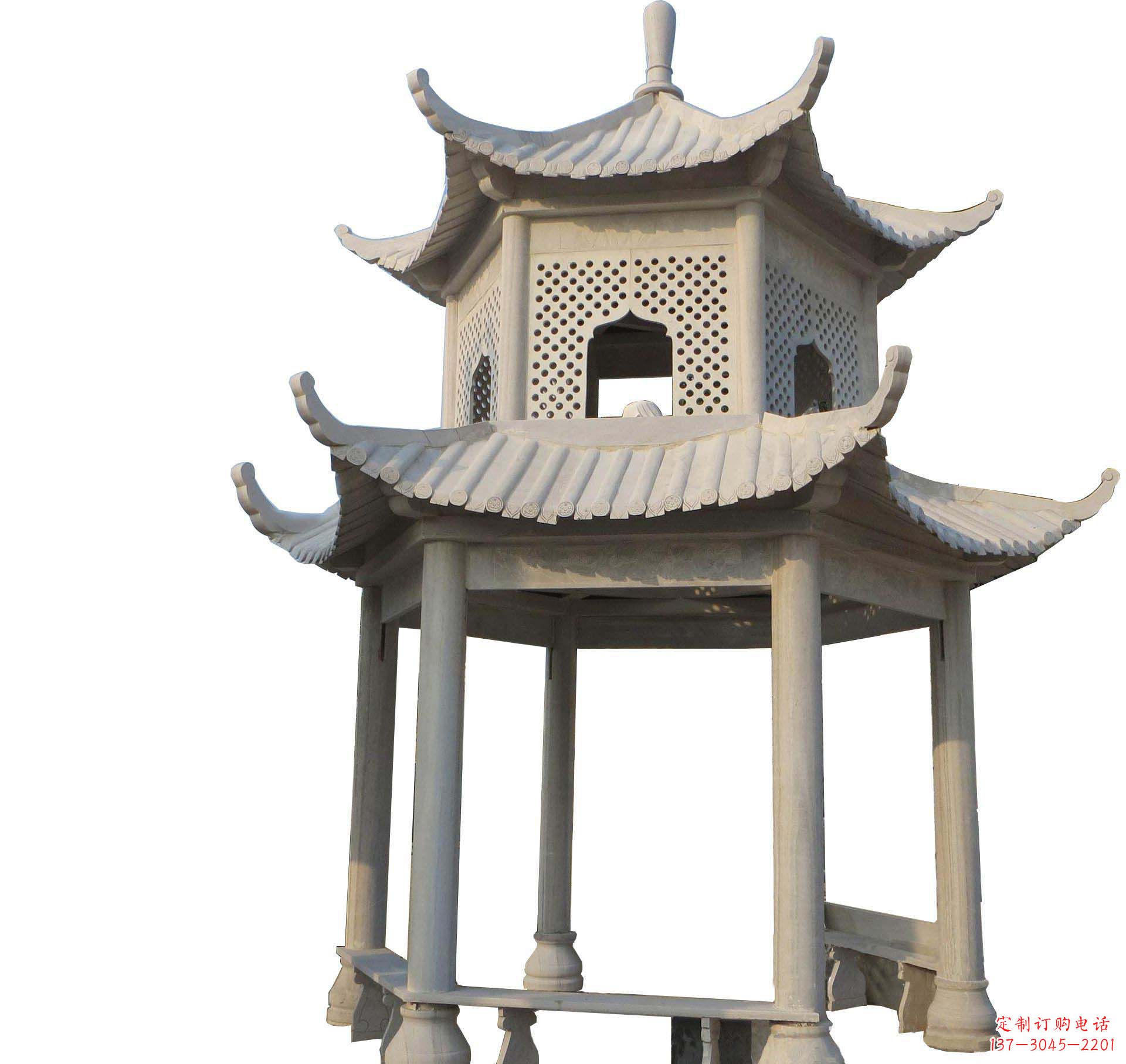 河南园林景观大理石六角石雕双层凉亭