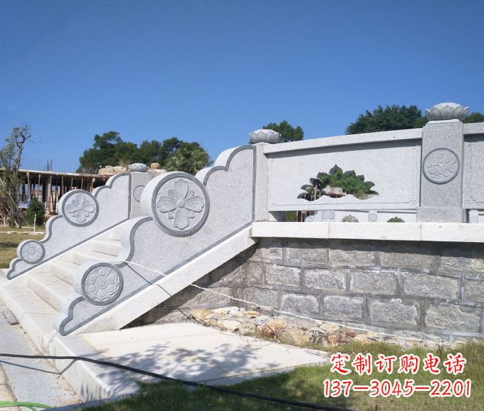 河南园林景观大理石镂空莲花石栏板 (2)