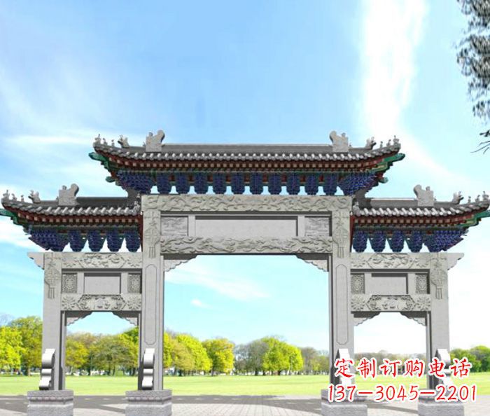 河南园林景观仿古三门石牌坊