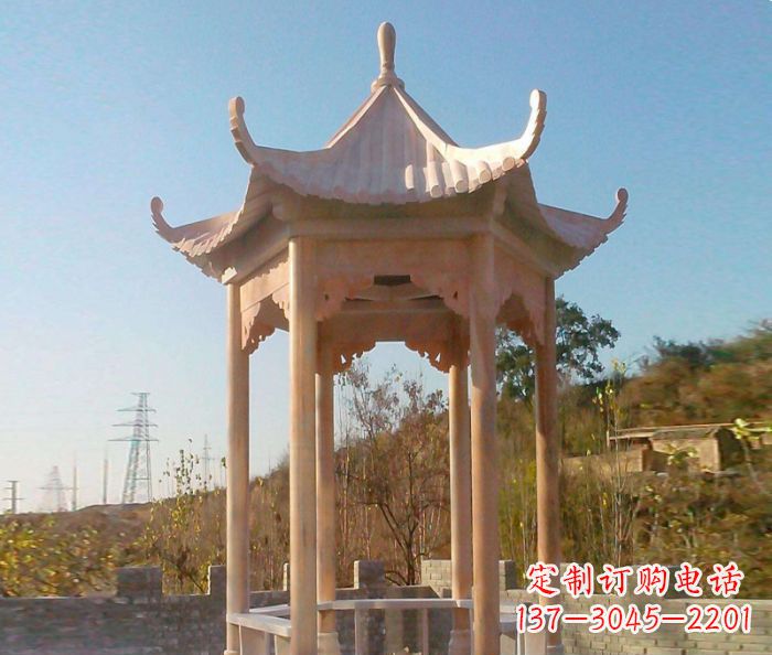 河南园林景观晚霞红单层石雕凉亭