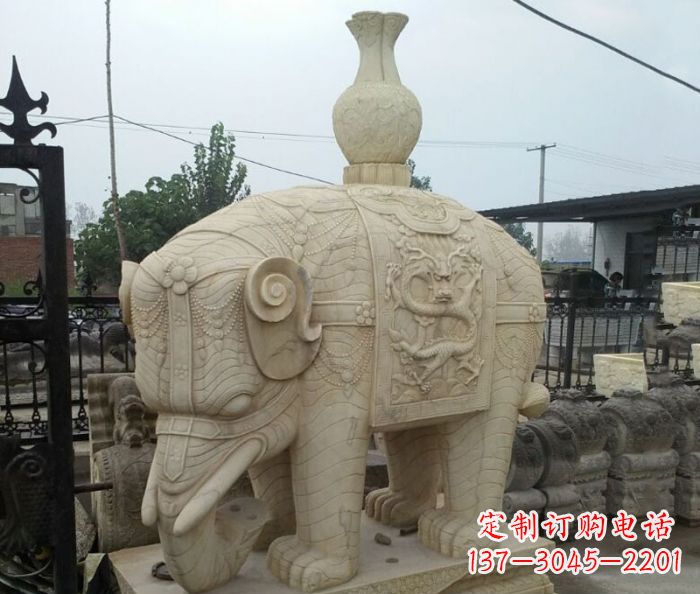 河南园林景观驮瓶大象石雕