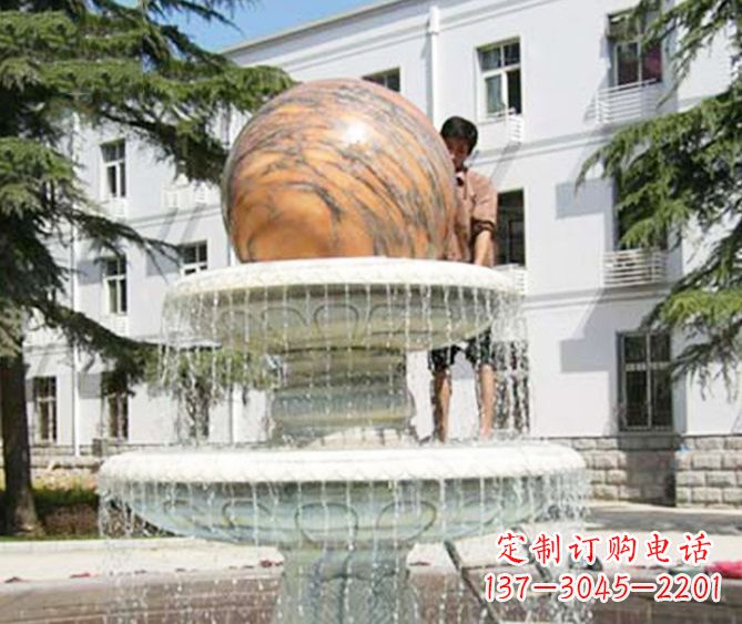 河南园林景观晚霞红风水球喷泉石雕 (2)