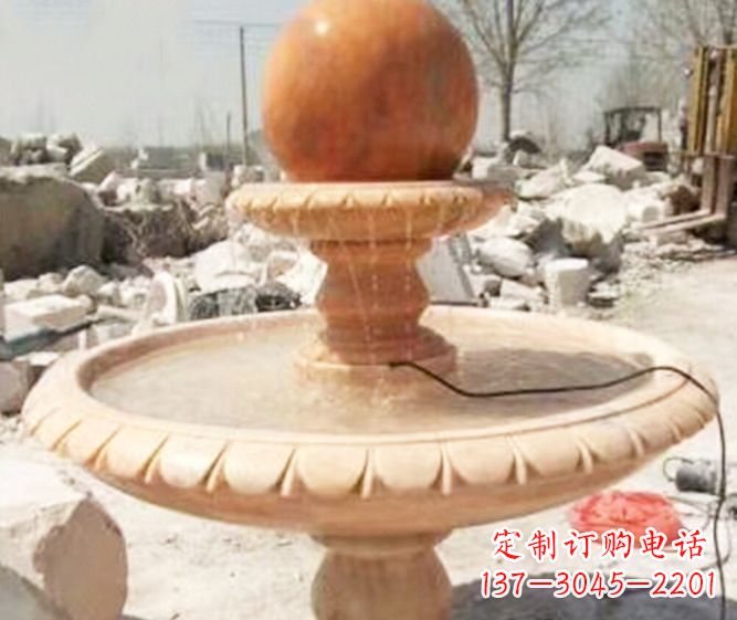 河南园林景观晚霞红风水球喷泉石雕 (3)