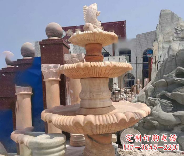 河南园林景观晚霞红鲤鱼喷泉石雕