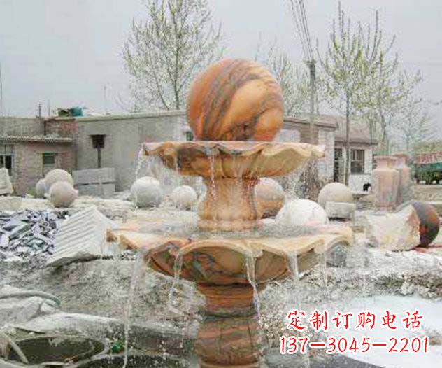 河南园林景观晚霞红风水球喷泉石雕