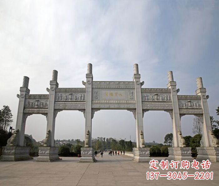 河南园林景观五门石雕牌坊