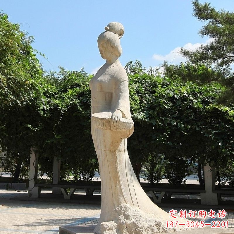 河南园林历史人物著名美女秦罗敷砂岩石雕塑像