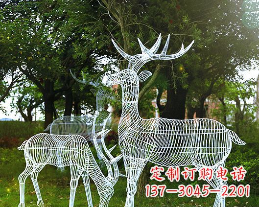 河南园林镂空梅花鹿不锈钢景观雕塑