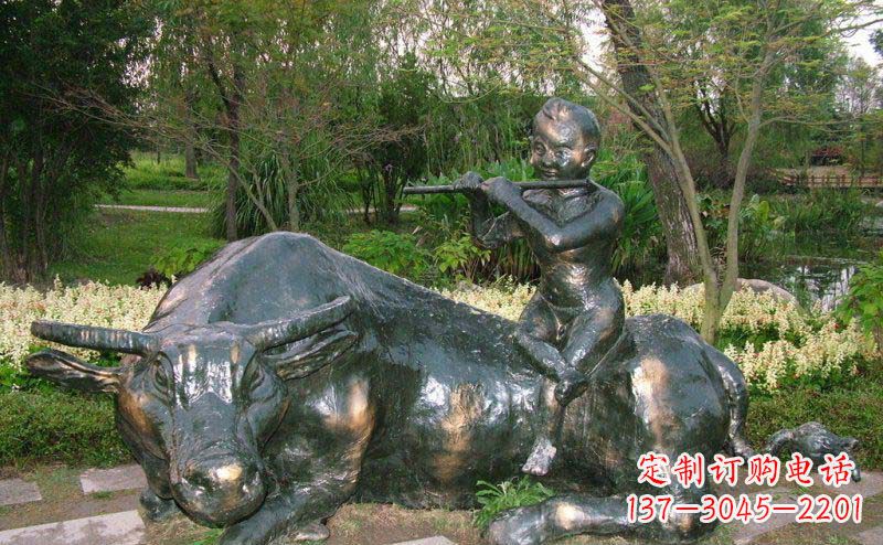 河南园林牧童牛景观铜雕