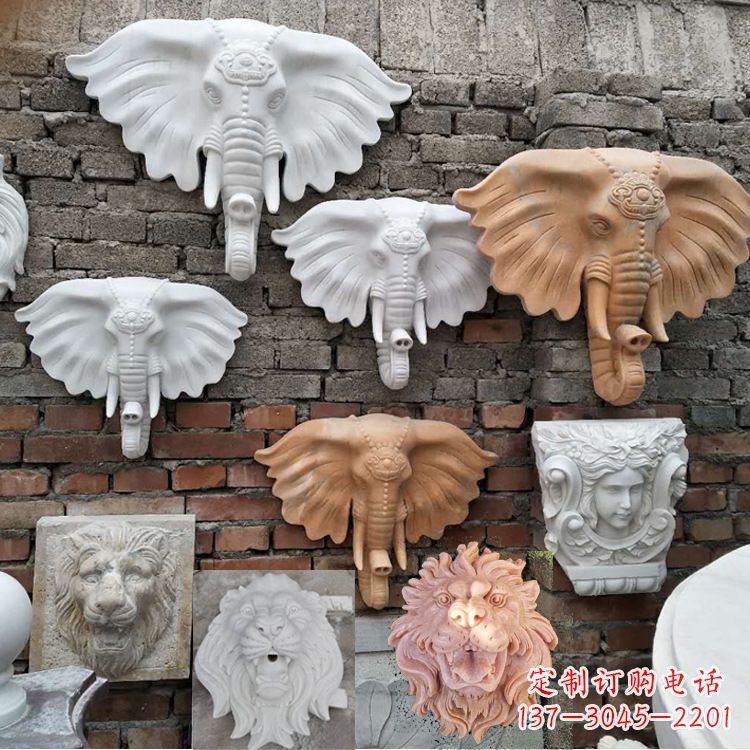 河南园林喷水壁挂大象头部雕塑