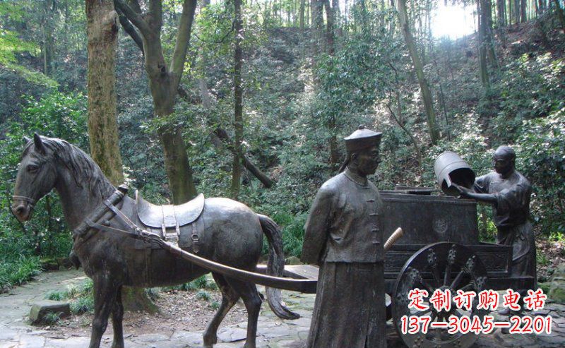 河南园林清朝士兵和马车小品铜雕
