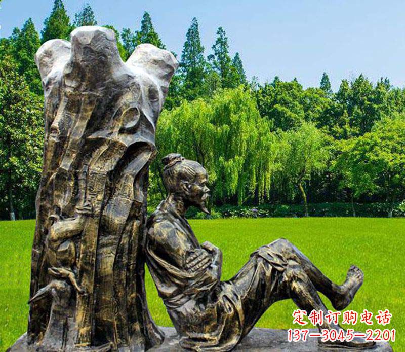 河南园林守株待兔典故人物铜雕